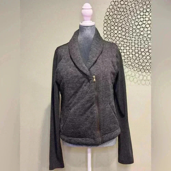 Loft - Fluffy Zip up Sweatshirt with knit arms Gray - Large - Picture 2 of 5